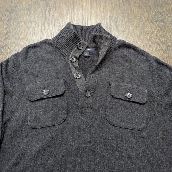 Banana Republic | Men's Large Dark Grey Sweater with Buttoned High Collar - Picture 3 of 6